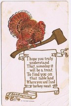 Holiday Postcard Thanksgiving Turkey With Axe Embossed Rose Co 1907 - £3.09 GBP