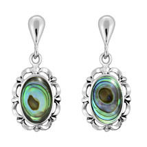 Vintage Aura in Oval Abalone Shell Sterling Silver Post Drop Earrings - £22.88 GBP