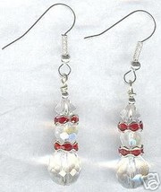 Sparkling Ice Crystal Red Dangle Snowman Earrings  - £11.79 GBP