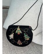 Vintage Christmas Purse Clutch Velvet Embroidered Trees Hand Bag Red Lining - $441.29 MXN