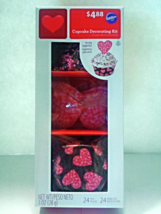WIlton Cupcake Decorating Kit Black Pink Red Hearts Backing Cups Picks Sprinkles - $4.00