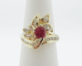 Round Ruby Diamond 14k Yellow Gold Over Flower Wedding Ring 1.75Ct - £81.47 GBP