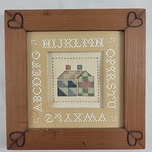 ABC Sampler Embroidery Framed Finished Wood Rustic Farmhouse Country Vtg... - £10.17 GBP