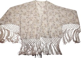 Anthropologie Hazel Embroidered Piano Fringe Shawl Cardigan Size S Beige... - £22.02 GBP