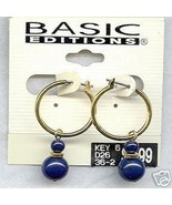 Basic Editions 14K Goldplate Hoops Navy Blue Bead - $10.92 CAD