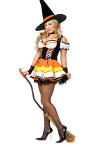 SEXY CANDY CORN WITCH HALLOWEEN COSTUME SMALL 5-7 - £40.95 GBP