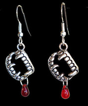 Funky Gothic True Vampire Fangs Teeth Blood Drop Earrings Horror Costume Jewelry - £8.42 GBP