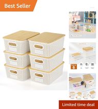 Stylish Stackable Plastic Storage Baskets with Bamboo Lid - 6 Pack (10.2... - $66.28