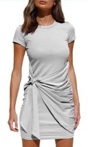 Side Tie Light Gray Faux Wrap Casual Dress Crew Neck Short Sleeve Women&#39;... - £9.73 GBP