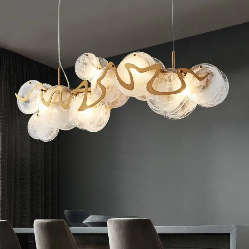 Ning room luxury straight e14 led pendant light creative glass lustre gold iron pendant thumb200