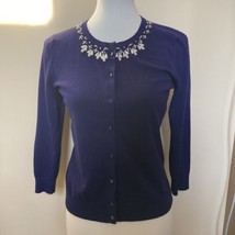 Cable &amp; Gauge Women Blue Cardigan Crew Neck/Embellished Sweater Size S - $19.31