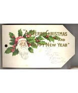 Victorian Santa Christmas tag vintage holly pretty - $14.00