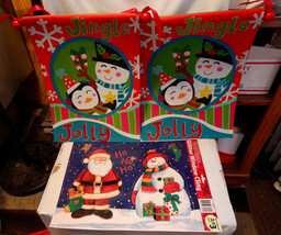 Christmas Mix Lot 1 Reusable Window Cling 2ea Bright Holiday Canvas 16&quot;x 12&quot; 10U - £10.11 GBP