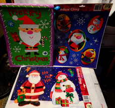 Christmas Mix Lot 2 Reusable Window Cling Sets Bright Holiday Canvas 16&quot;... - £6.18 GBP