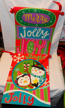 Christmas Mix Lot 2 Bright Holiday Canvas 16&quot; x 12&quot; Felt Backed Jingle 10T - £10.27 GBP