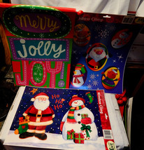 Christmas Mix Lot 2 Reusable Window Cling Sets Bright Holiday Canvas 16&quot;x12&quot; 29C - £6.30 GBP