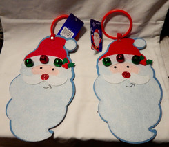 Christmas Felt Door Hangers 2ea Santa Claus With Bells 12&quot; x 7&quot; 27N - £4.64 GBP