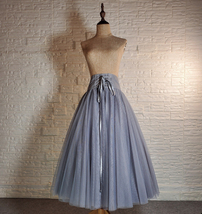 Gray Wide High Waist Long Tulle Skirt Women Custom Plus Size Tulle Skirt