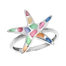 Exotic Starfish Inlaid Multicolor Shell .925 Sterling Silver Ring-8 - £15.81 GBP