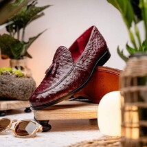 Aubiere Genuine Ostrich Quill Slip on Shoes Wine image 9