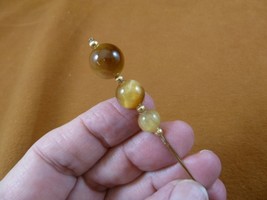 (U-316) 8 10 12mm tan blonde Tiger&#39;s eye gemstone bead gold hatpin Pin h... - £8.27 GBP