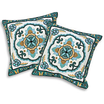 Classic Boho and Moroccan Art  Blue Embroidery Pillow Cover Set of 2 - £26.57 GBP