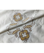 VINTAGE German Machine Embroidered Linen Tablecloth 50&quot;x 60&quot; Cream, Gold... - £14.47 GBP
