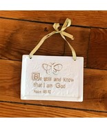 Small White Ceramic Rectangle w Gilt Butterfly BE STILL AND KNOW THAT I ... - $9.49