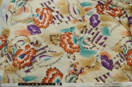 Sewing Fabric Transprints Polyester Asian Floral Polyester Blend Lotus F... - $12.86
