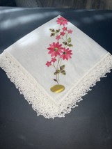 Nwt Embroidered Pink Daisy Handkerchief Hankie Made In Switzerland Rn 13960 - £3.93 GBP