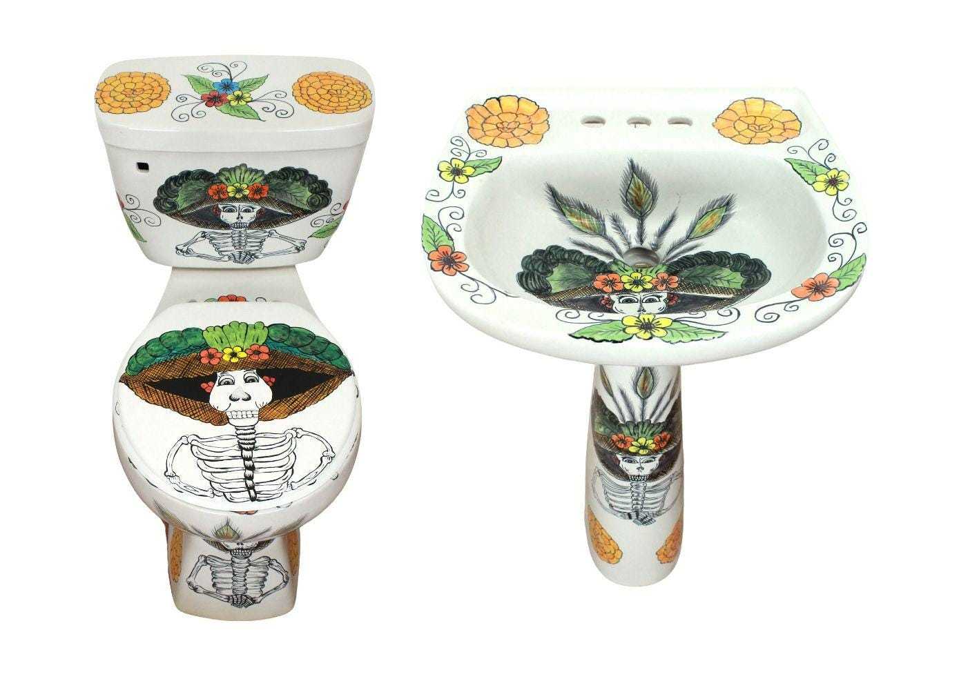 Mexican Talavera Ceramic Toilet Hand Painted  - Dia De Muertos - - $1,199.00
