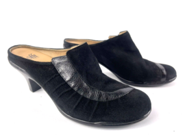 Softt Women&#39;s Shoe Black 8 W Wide Suede Leather Rusch Slipon Heeled Clogs - $34.47