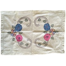 Hand Stitch Embroidered Flowers Needlepoint Vtg Pillow White Single Cotton Case - £9.53 GBP