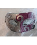 RETRO MASQUERADE MARDI GRAS  HALLOWEEN MASK SILVER &amp; PURPLE WITH BLACK T... - $7.91