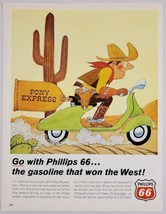 1966 Print Ad Phillips 66 Gasoline Pony Express Cowboy on Motor Scooter Desert - $19.78