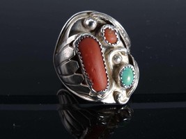 Sz10.5 29 Gram Navajo Sterling Turquoise/Coral ring - $207.90