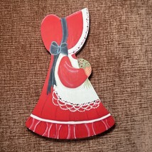 Retro Sunbonnet Sue Hand Painted Wood Wall Plaque Folk Art 12&quot; Red Dress - $279.99 MXN