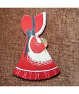 Retro Sunbonnet Sue Hand Painted Wood Wall Plaque Folk Art 12&quot; Red Dress - $15.00