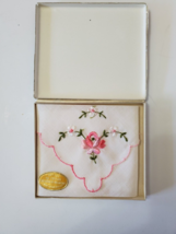 Vintage Ciba Floral Embroidered Handkerchief Made in Switzerland All Cotton #1 - £7.50 GBP