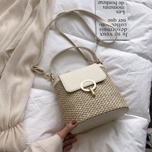 Summer Straw Bucket Bags For Women 2022 Handmade Rattan Crossbody Lady Travel Pu - £19.37 GBP
