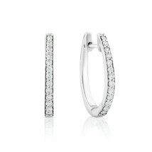 0.40CT Round Cubic Zirconia Huggie Hoop Earrings in 14K White Gold Plated Silver - £51.34 GBP