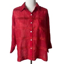 Chico&#39;s Design Embroidered Red Blouse Button Up Long Sleeve Top Size 2 L... - £22.44 GBP