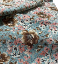 French Antique Brown Floral Cottage Peach Teal Light Fabric 3 1/2yds 48in Cotton - £27.59 GBP
