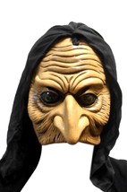 Halloween Hooded Evil Chinless Old Witch Crone w Attached String Latex Mask 1411 - £12.58 GBP