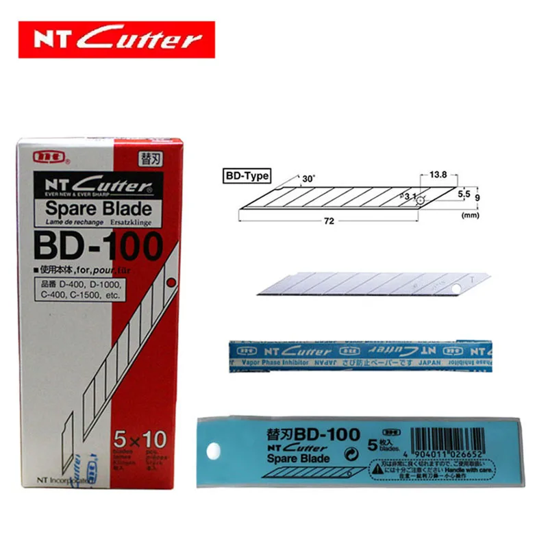 NT BD-100 Japan cutter Spare Blade small art blade 9mm 30 degrees 50blades/Pack  - £218.60 GBP