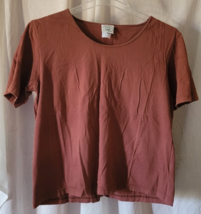 Women&#39;s Laura Ashley Size XL Solid Brown Pullover Shirt Short Sleeve Cas... - $14.99