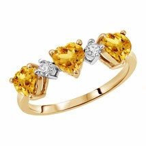 14K Solid Gold Rings With Diamonds &amp; Heart Citrines - £552.21 GBP