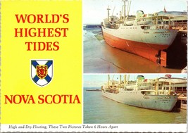 Chrome Nova Scotia Postcard Worlds Highest Tides Ship Floating Dry Pub Book Room - £8.07 GBP