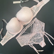 Victoria&#39;s Secret 36C,36D,36DD,36DDD Bra Set L Garter Panty Cutout Pink Lace - £62.31 GBP