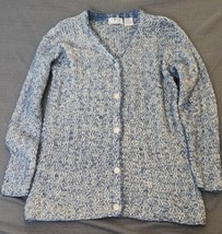 VTG EMOS COLLECTION Blue/White Cable Knit Silk Blend Tunic Cardigan Swea... - £19.71 GBP